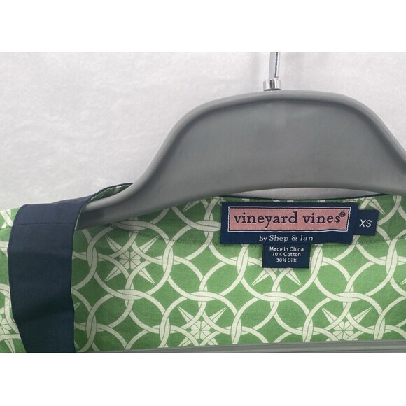 Vineyard Vines Womens Blouse XS Preppy Green Print Blue Cotton Silk Tunic Top - Picture 4 of 5